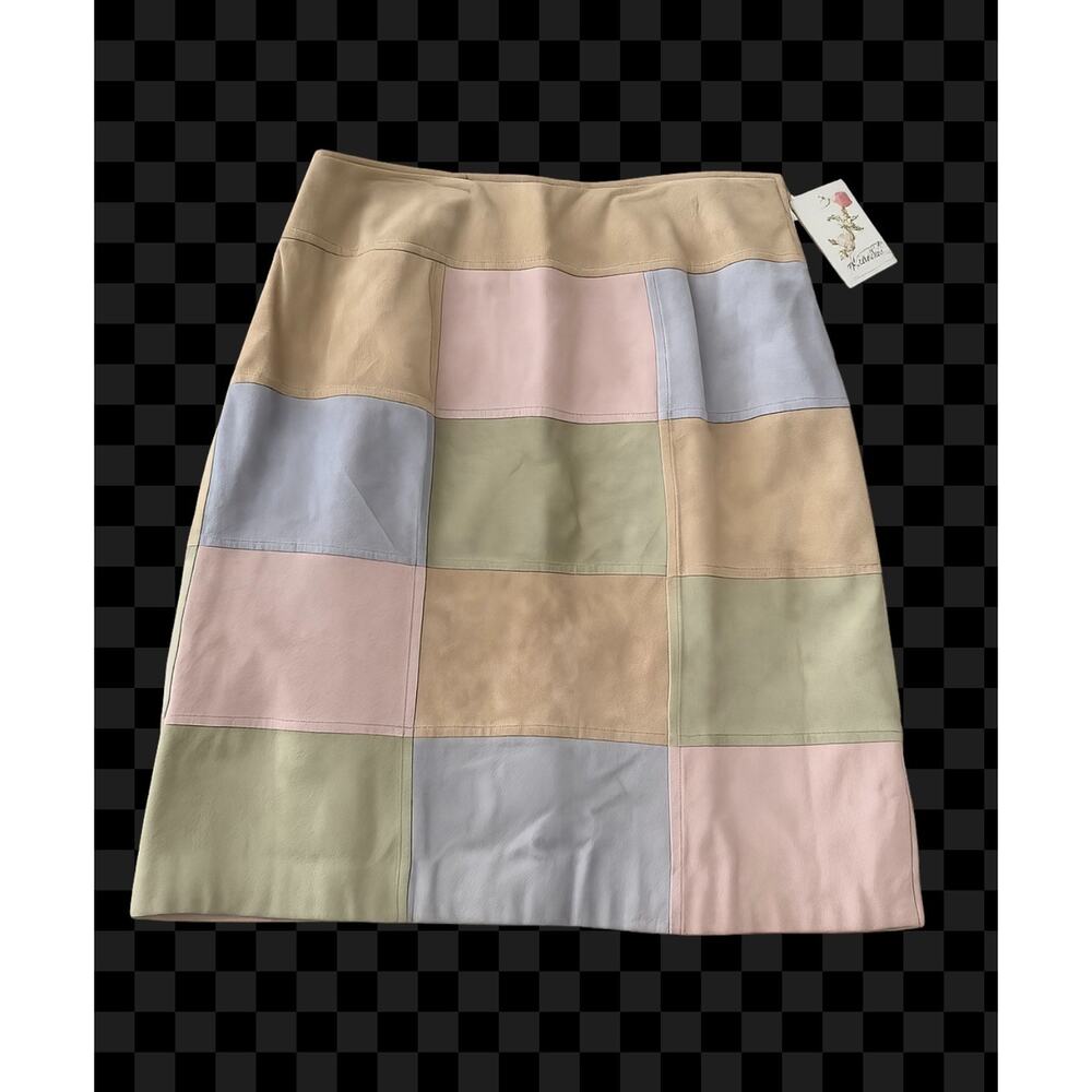Vintage Suede Leather Patchwork Skirt 28 Y2K Pastel Colorblock Mini Lord Taylor